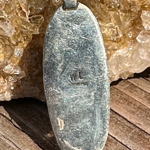 Navajo WL Turquoise and 925 Silver Large Oblong Pendant Necklace - Picture 2 of 4